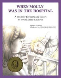 Book cover showing girl looking at toddler in hospital bed